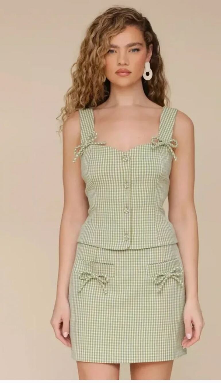 NWT 7 For All Mankind Gingham Top & Mini Skirt Set Size 8 Coquette Cottagecore